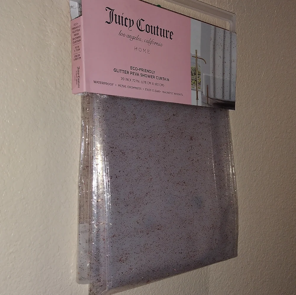 JUICY COUTURE GLITTER PEVA SHOWER CURTAIN 70 X 72 GLITTER SHOWER CURTAIN NEW